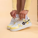 Hand Painted Lucky Cat Butter Yellow Sneakers - Unisex Cat Bobo's House 