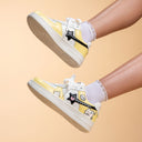 Hand Painted Lucky Cat Butter Yellow Sneakers - Unisex Cat Bobo's House 