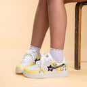 Hand Painted Lucky Cat Butter Yellow Sneakers - Unisex Cat Bobo's House 