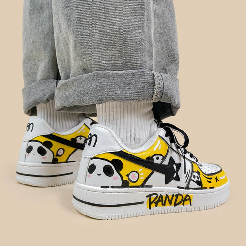 Hand Painted Yellow Panda Casual White Shoes - Unisex Bobo's House M 3.5 | W 5.5 | EU 36 