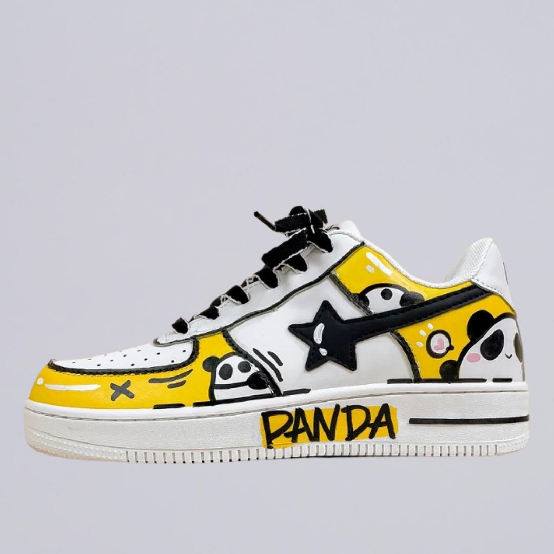 Hand Painted Yellow Panda Casual White Shoes - Unisex Bobo&#39;s House M 3.5 | W 5.5 | EU 36 