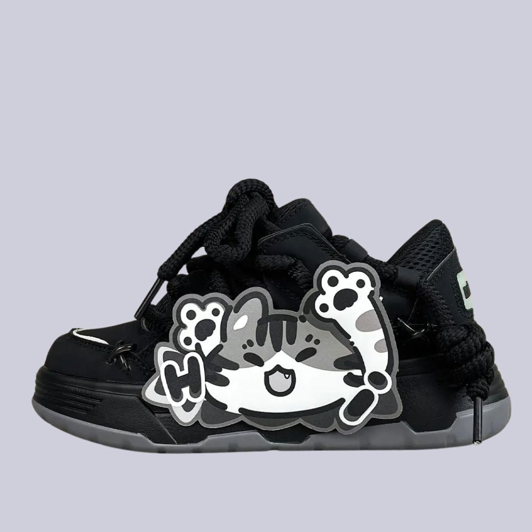 Kawaii Neko Midnight Black Chunky Shoes - Unisex Shark Bobo's House M 3.5 | W 5.5 | EU 36 