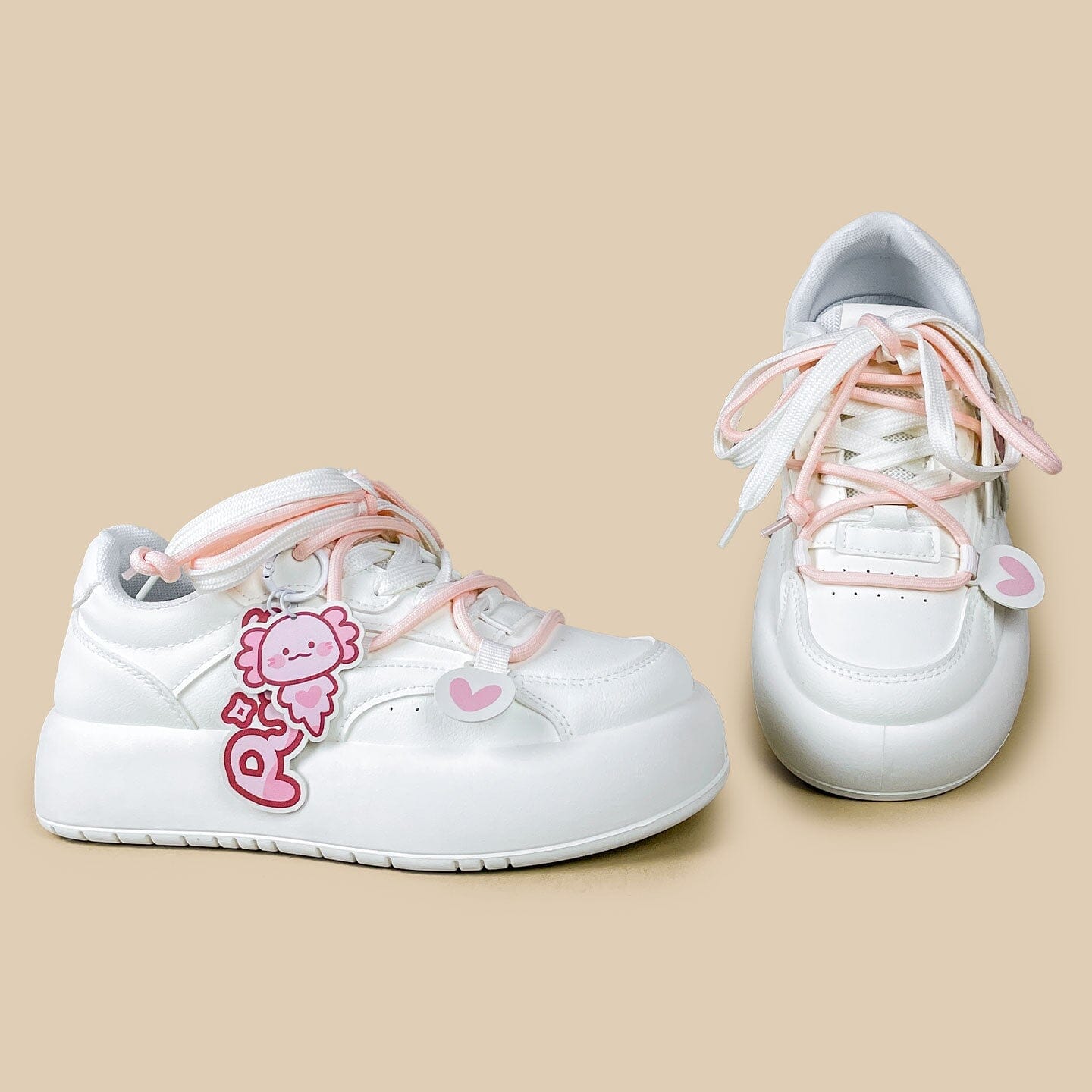 Kawaii Puff the Axolotl Pink Chunky Platform Sneakers - Women's