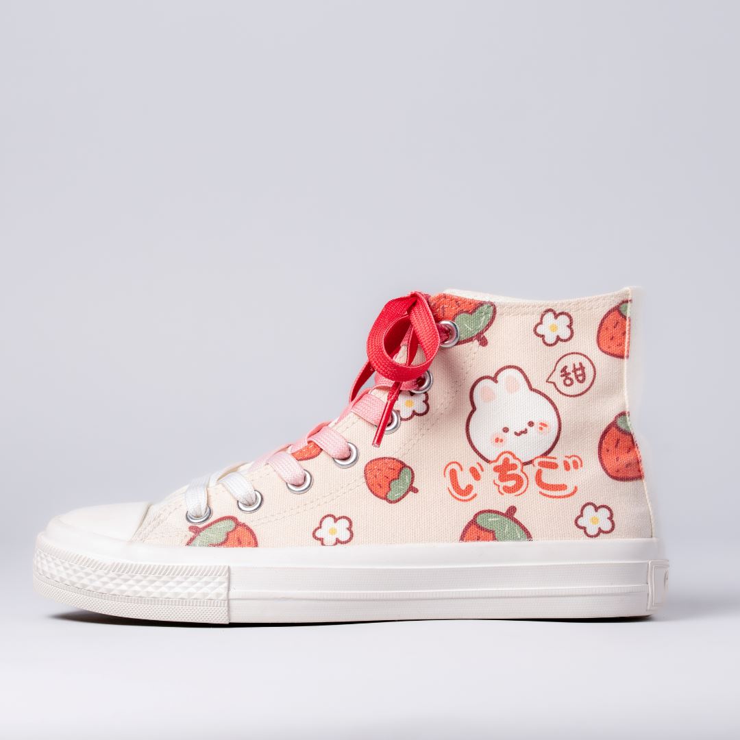Kawaii Strawberry Bunny High Top Canvas Shoes - Unisex Bobo&#39;s House 