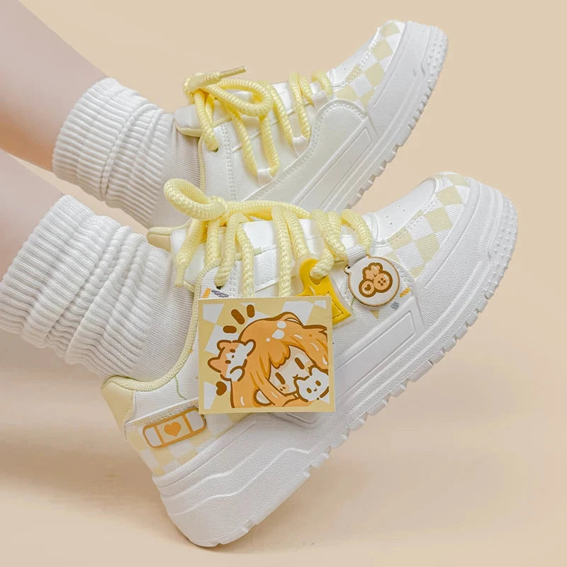 Mellow Yellow Girly Chunky Casual White Sneakers - Women's Bobo's House US 5 | EU 35 