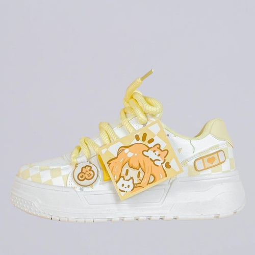 Mellow Yellow Girly Chunky Casual White Sneakers - Women's Bobo's House US 5 | EU 35 