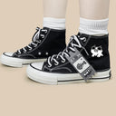 Neko Fish Bone Black High Top Canvas Shoes - Unisex Cat Bobo's House 