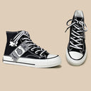 Neko Fish Bone Black High Top Canvas Shoes - Unisex Cat Bobo's House 