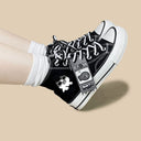 Neko Fish Bone Black High Top Canvas Shoes - Unisex Cat Bobo's House 