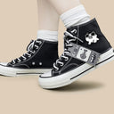 Neko Fish Bone Black High Top Canvas Shoes - Unisex Cat Bobo's House 
