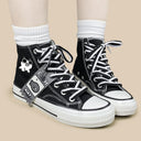 Neko Fish Bone Black High Top Canvas Shoes - Unisex Cat Bobo's House 