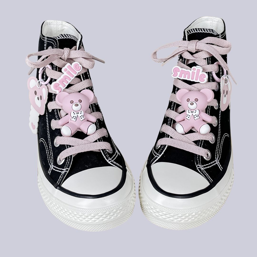Pink Teddy Charms High Top Canvas Shoes - Unisex Bear Bobo's House M 3 | W 5 | EU 35 