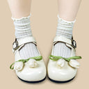 Porcelain Tulip Bow Kawaii Flat Mary Janes – Women's Floral Bobo's House 