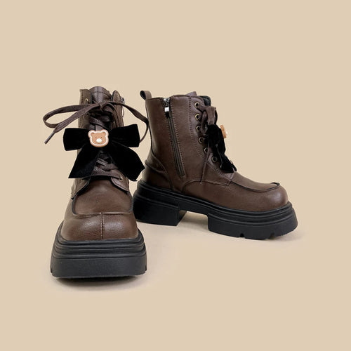 Pretty Bear and Bow Brown Leather Boots - Women's Bobo's House US 5 | EU 35 