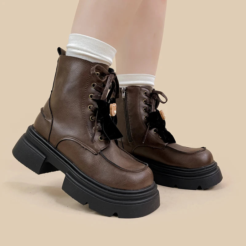 Pretty Bear and Bow Brown Leather Boots - Women&#39;s Bobo&#39;s House 