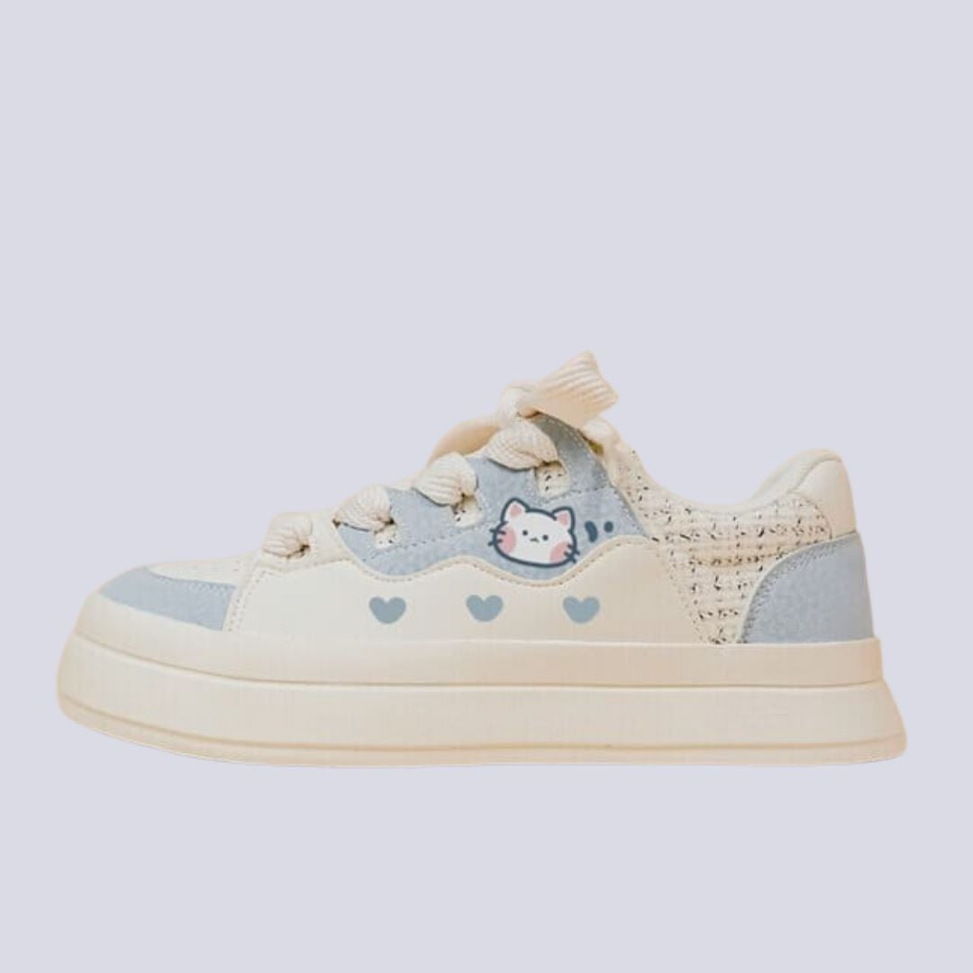 Pretty Pastel Baby Blue Kitty Casual Sneakers - Women's 0 Bobo's House US 5 | EU 35 