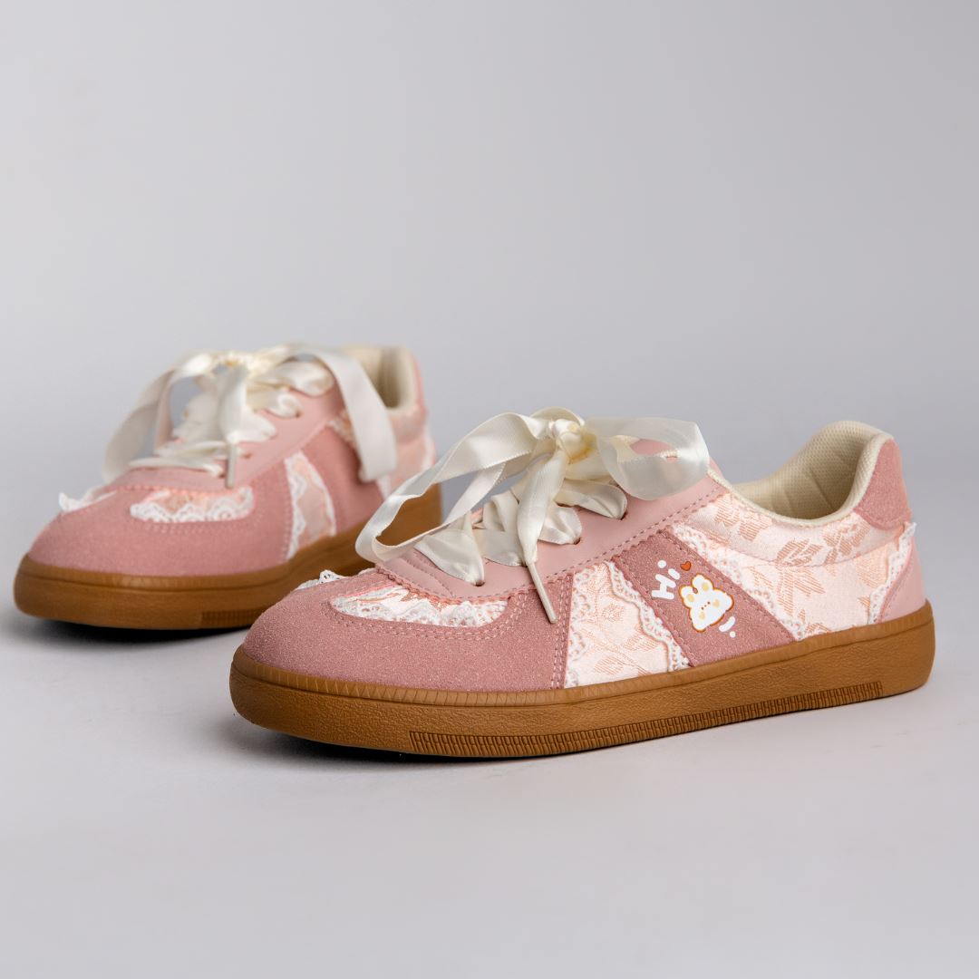 Pretty Pink Bunny Laced Casual Sneakers - Women&#39;s Bobo&#39;s House 