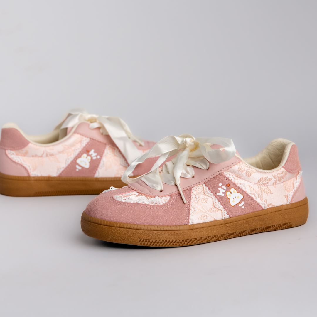 Pretty Pink Bunny Laced Casual Sneakers - Women&#39;s Bobo&#39;s House 