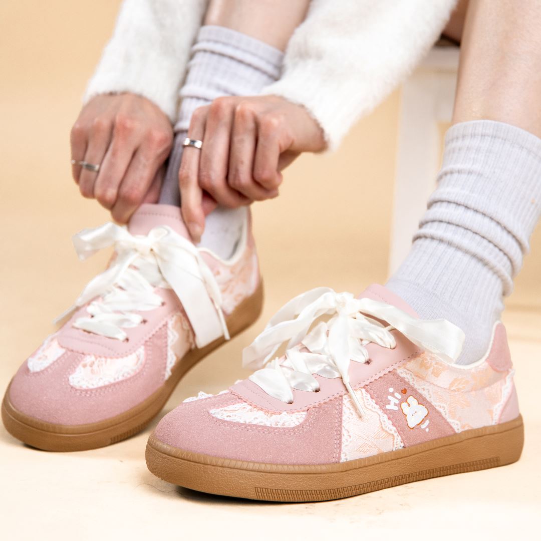 Pretty Pink Bunny Laced Casual Sneakers - Women&#39;s Bobo&#39;s House 