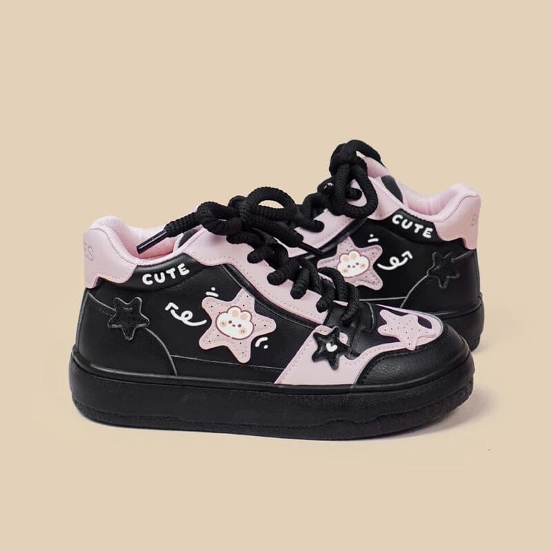 Pretty Pink Star Cute Bunny Mid-Top Casual Sneakers - Women&#39;s Bobo&#39;s House 
