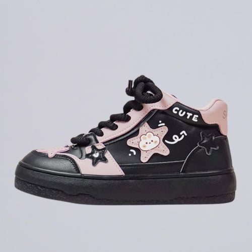 Pretty Pink Star Cute Bunny Mid-Top Casual Sneakers - Women's Bobo's House US 5 | EU 35 