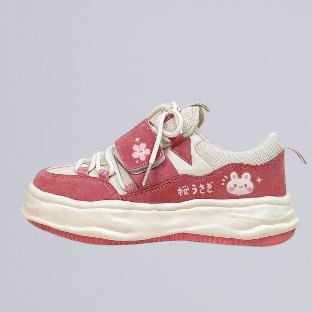 Sakura Pink Bunny Canvas Shoes with Velcro Strap - Women&#39;s 0 Bobo&#39;s House US 5.5 | EU 36 