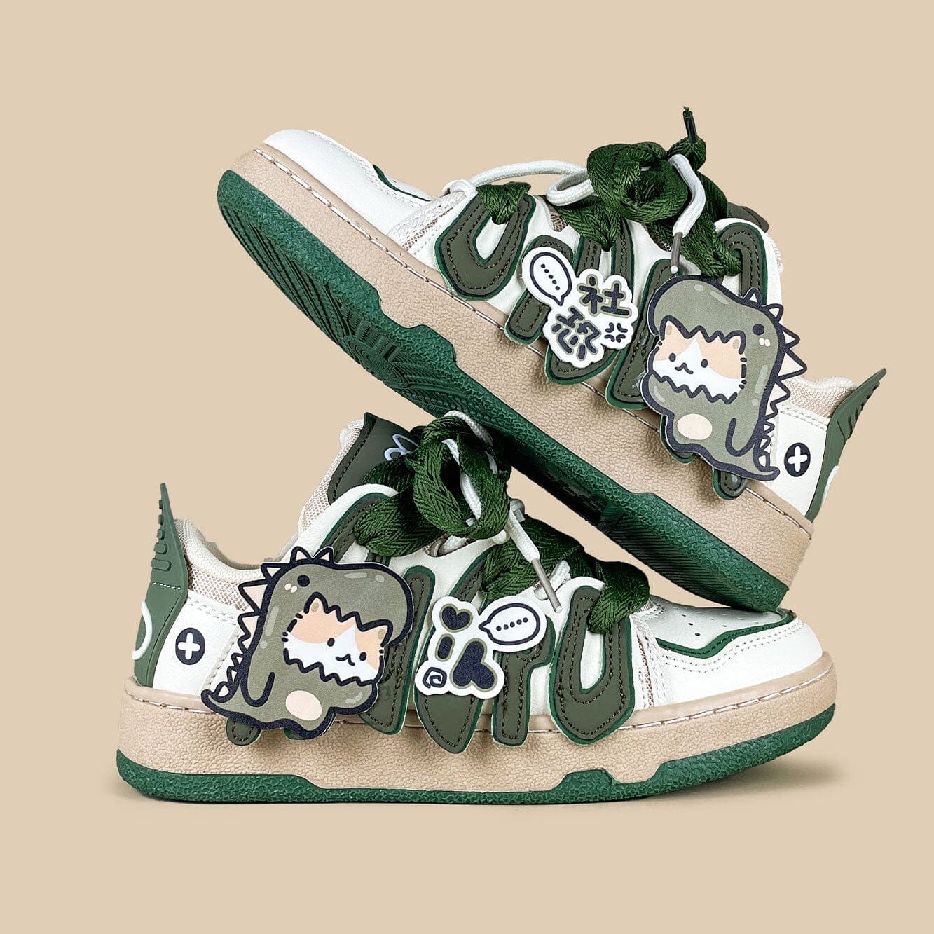 Super Shy Dino Cat Chunky Green Sneakers - Unisex Dinosaur Bobo's House M 3.5 | W 5.5 | EU 36 