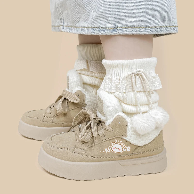 Ultra Chunky Beige Bear Plush Lined Sneakers - Women&#39;s Bobo&#39;s House 