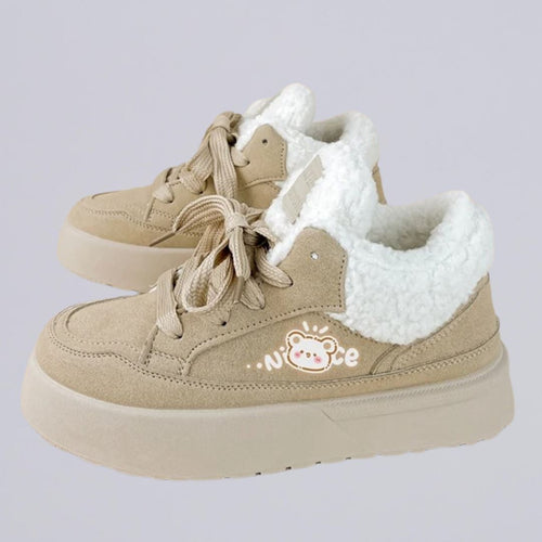 Ultra Chunky Beige Bear Plush Lined Sneakers - Women's Bobo's House US 5 | EU 35 