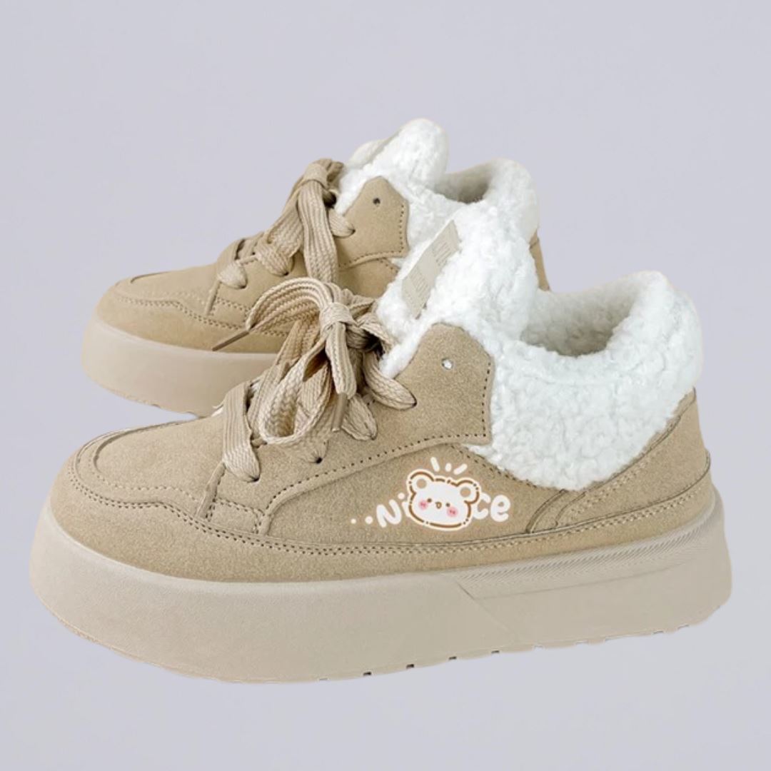 Ultra Chunky Beige Bear Plush Lined Sneakers - Women&#39;s Bobo&#39;s House US 5 | EU 35 