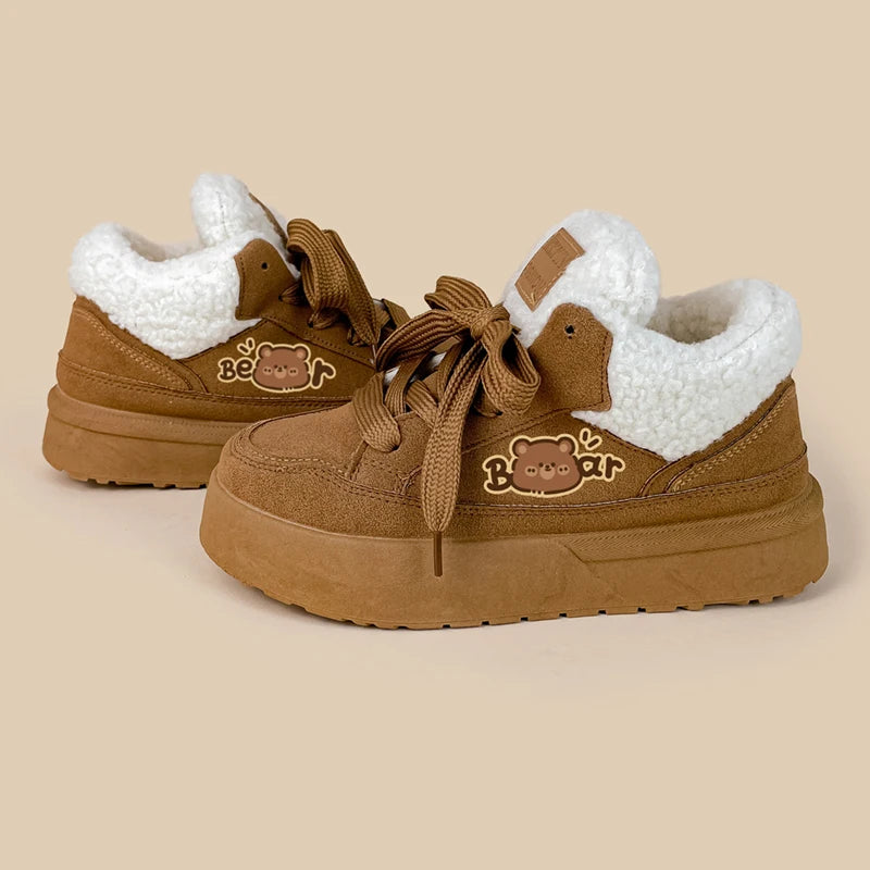 Ultra Chunky Brown Bear Plush Lined Sneakers - Women&#39;s Bobo&#39;s House 