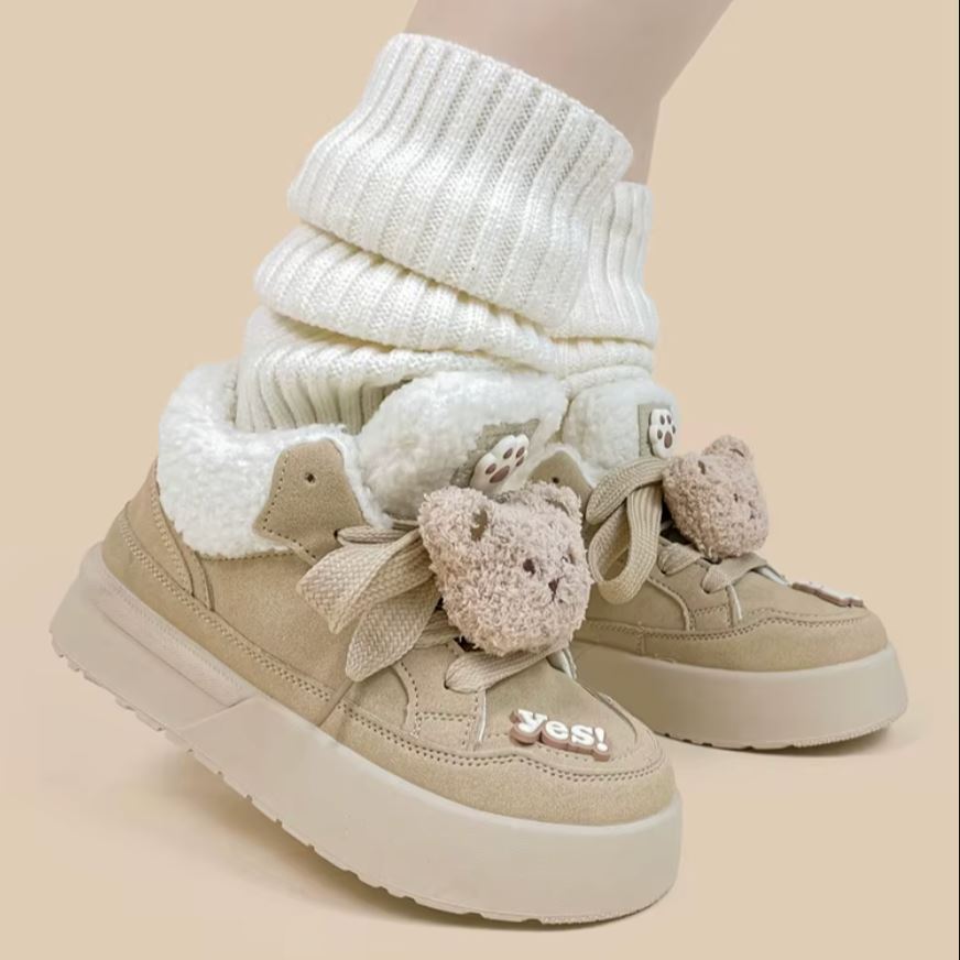 Ultra Chunky Plush Bear Beige Sneakers - Women&#39;s Bobo&#39;s House 