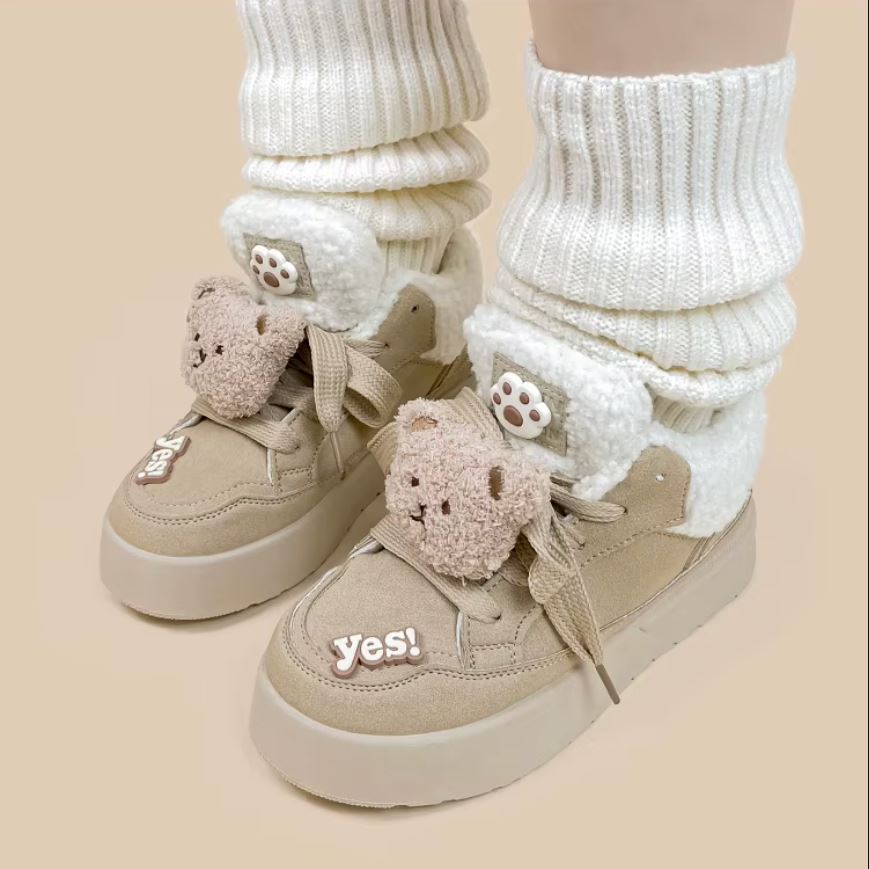 Ultra Chunky Plush Bear Beige Sneakers - Women&#39;s Bobo&#39;s House 