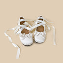 Ultra Pretty White Butterfly Satin Ribbon Ballet Flats - Women's Bobo's House 