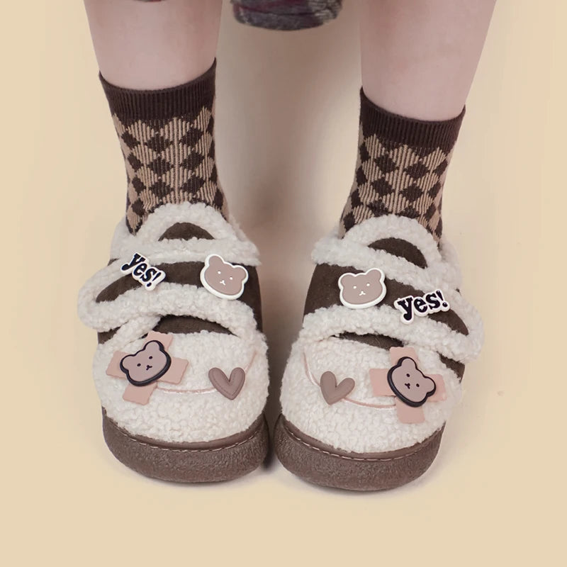 Ultra Soft Bear Charms Velcro Strap Plush Shoes - Women&#39;s Bobo&#39;s House 