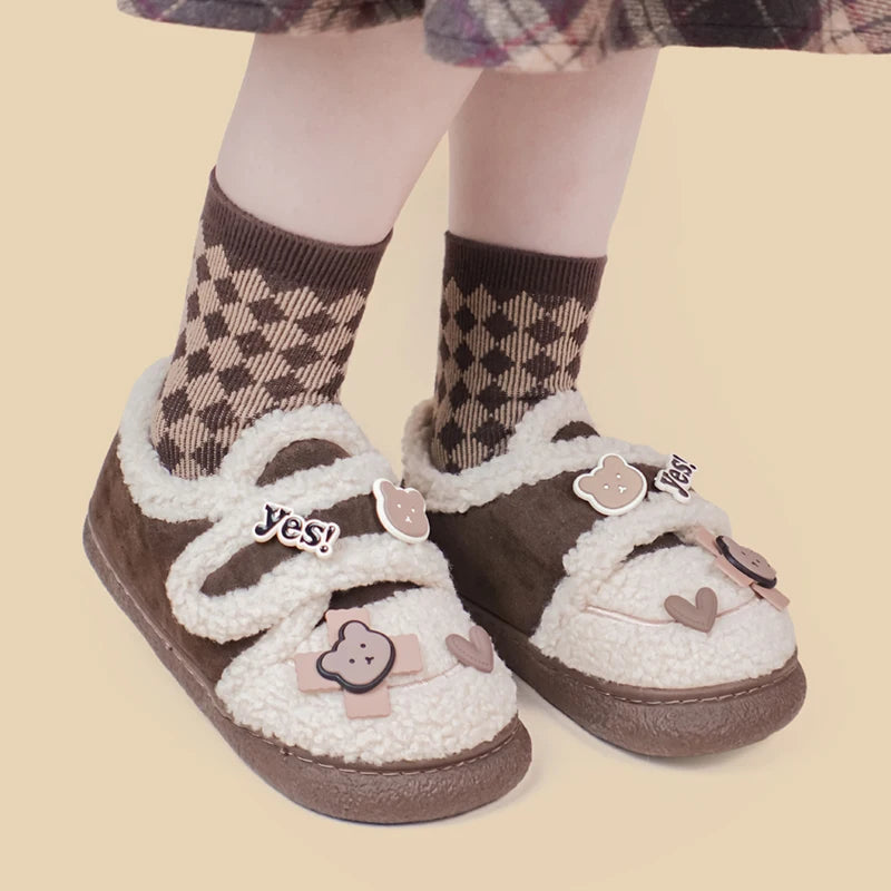 Ultra Soft Bear Charms Velcro Strap Plush Shoes - Women&#39;s Bobo&#39;s House 