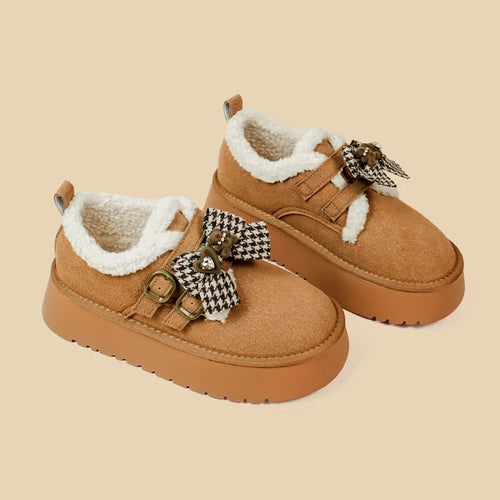 Ultra Soft Bears and Bows Buckle Plush Booties - Women's Bobo's House US 5 | EU 35 