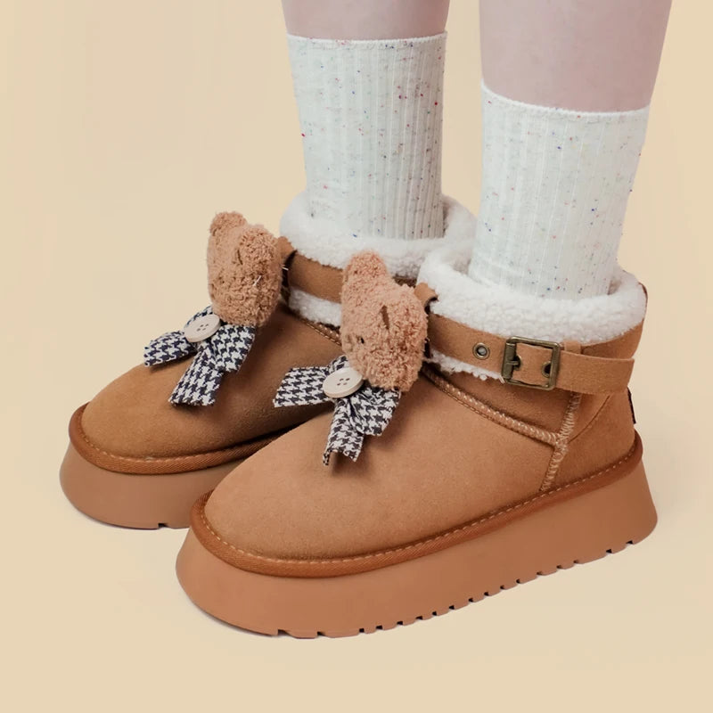 Ultra Soft Plush Bears and Bows Buckle Ankle Boots - Women&#39;s Bobo&#39;s House 