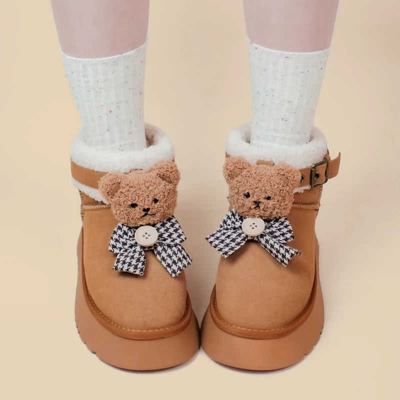 Ultra Soft Plush Bears and Bows Buckle Ankle Boots - Women&#39;s Bobo&#39;s House 