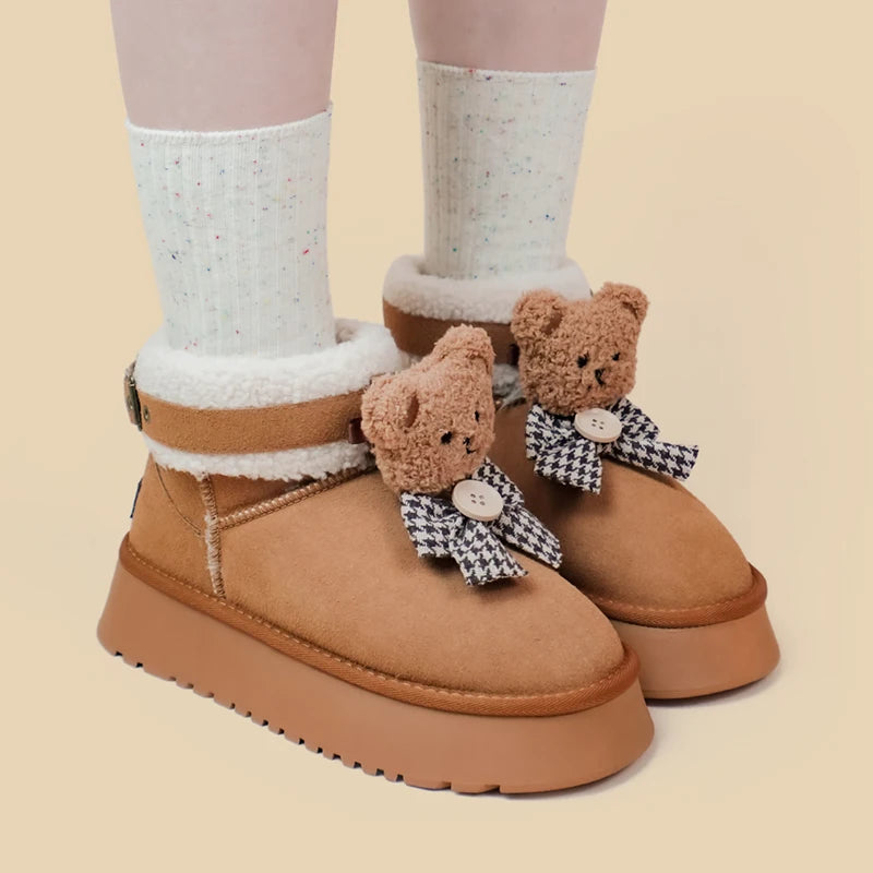 Ultra Soft Plush Bears and Bows Buckle Ankle Boots - Women&#39;s Bobo&#39;s House 