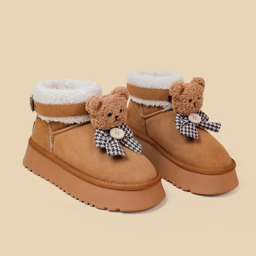 Ultra Soft Plush Bears and Bows Buckle Ankle Boots - Women's Bobo's House US 5 | EU 35 