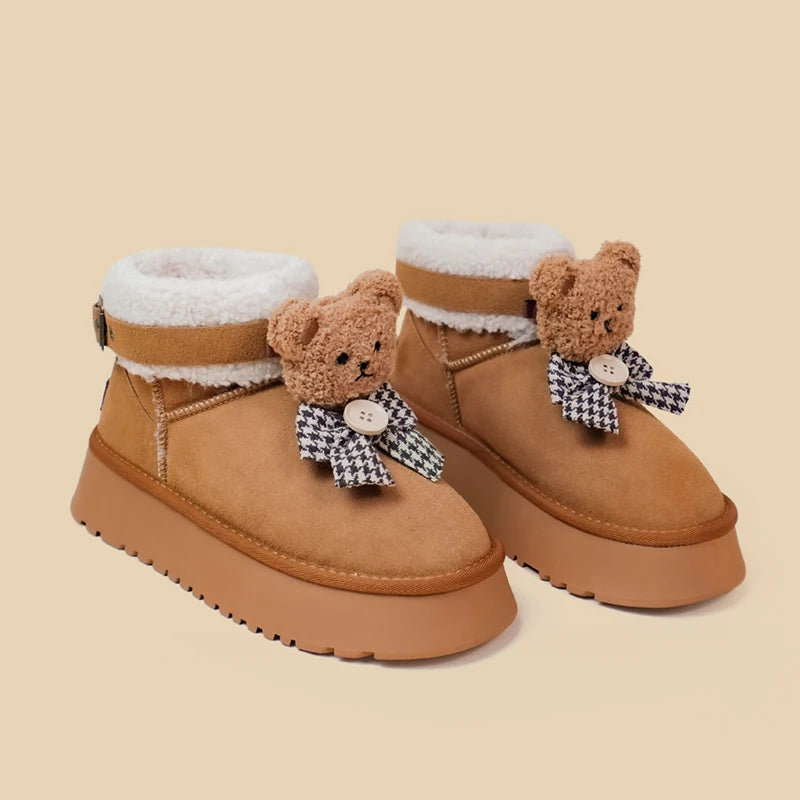 Ultra Soft Plush Bears and Bows Buckle Ankle Boots - Women&#39;s Bobo&#39;s House 