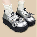 Y2K Silver Bow Dark Kawaii Chunky Mary Jane – Women's Ghost Bobo's House 