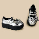 Y2K Silver Bow Dark Kawaii Chunky Mary Jane – Women's Ghost Bobo's House 