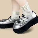 Y2K Silver Bow Dark Kawaii Chunky Mary Jane – Women's Ghost Bobo's House 