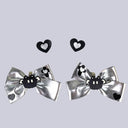 Y2K Silver Bow Heart Clip Set Bobo's House 1 Set 