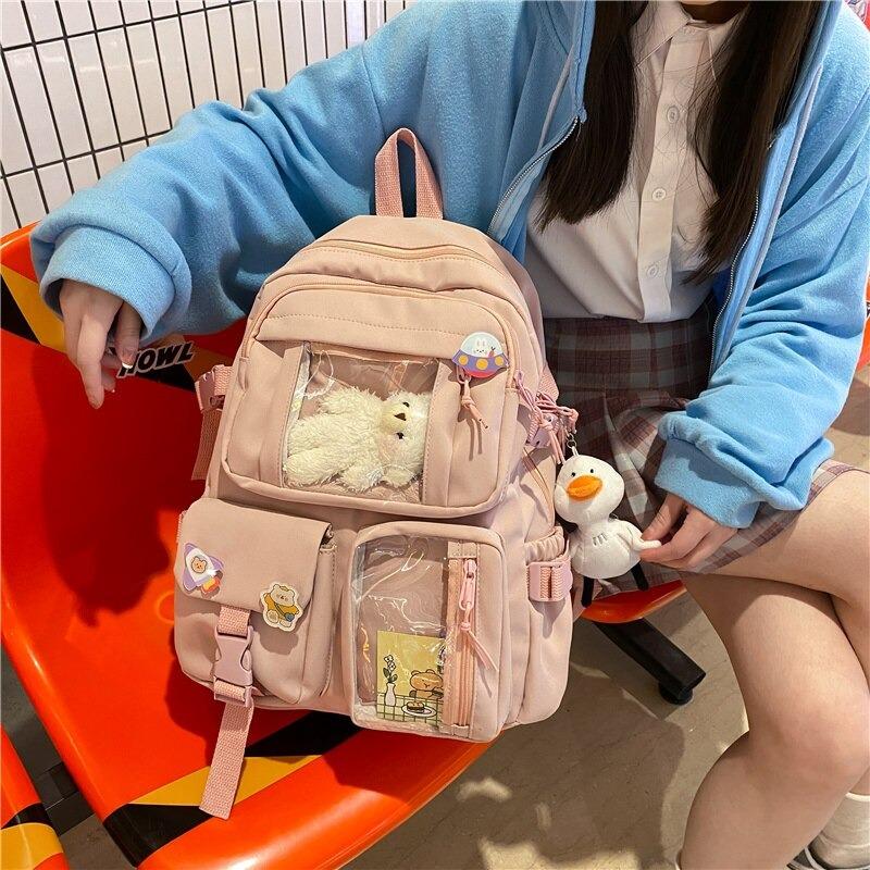 Adorable See Through Pockets Large Canvas Backpacks - Bobo's House