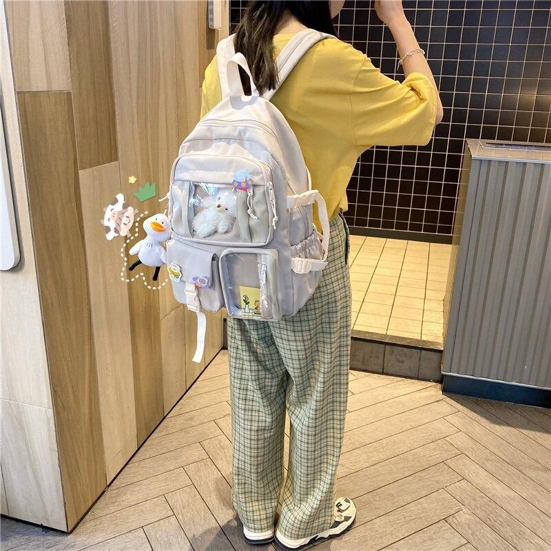 Adorable See Through Pockets Large Canvas Backpacks