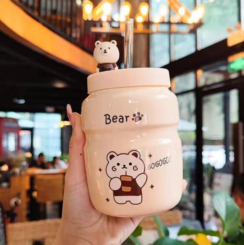 Bear-y Cute Beige and Brown Ceramic Cups - 500 ml Bottles Bobo&#39;s House 