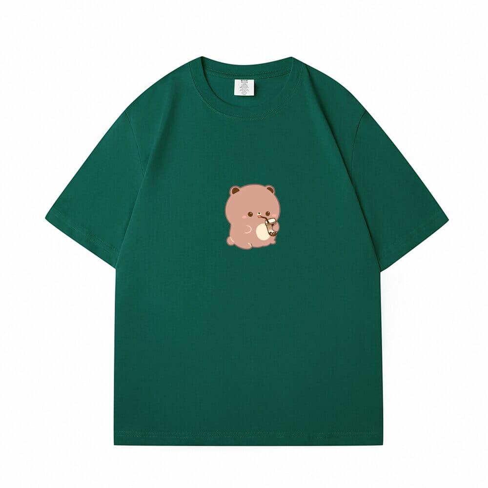 Boba Lovin Boberu Loose Cotton T-Shirts 0 Bobo&#39;s House Deep green S 